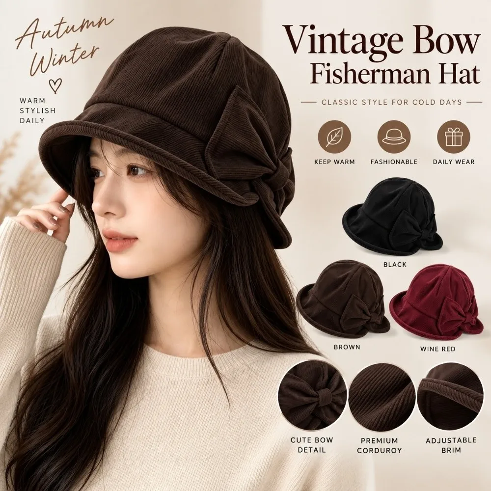 Slit Front Women's Bucket Hat Cold Resistant Comfortable Fit Vintage Bucket Hat Warm Construction Bow Bucket Hat