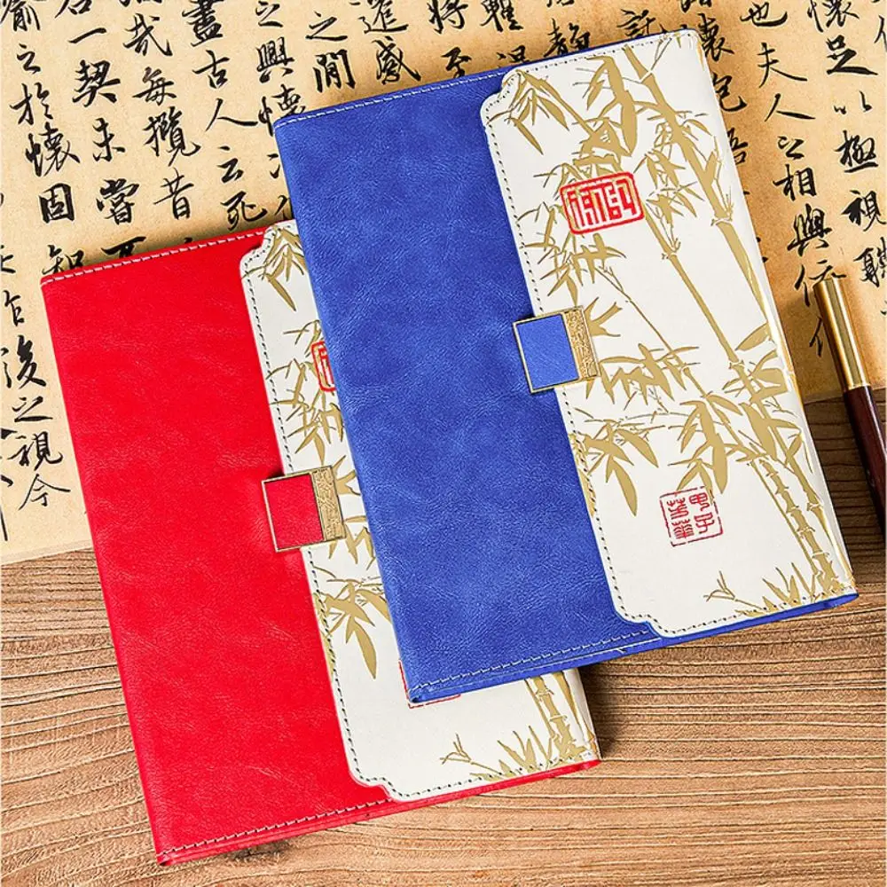 Stationery Vintage Leather Notebook Chinese Style Business Diary Book A5 Bamboo Leaf Pattern Note Pad School