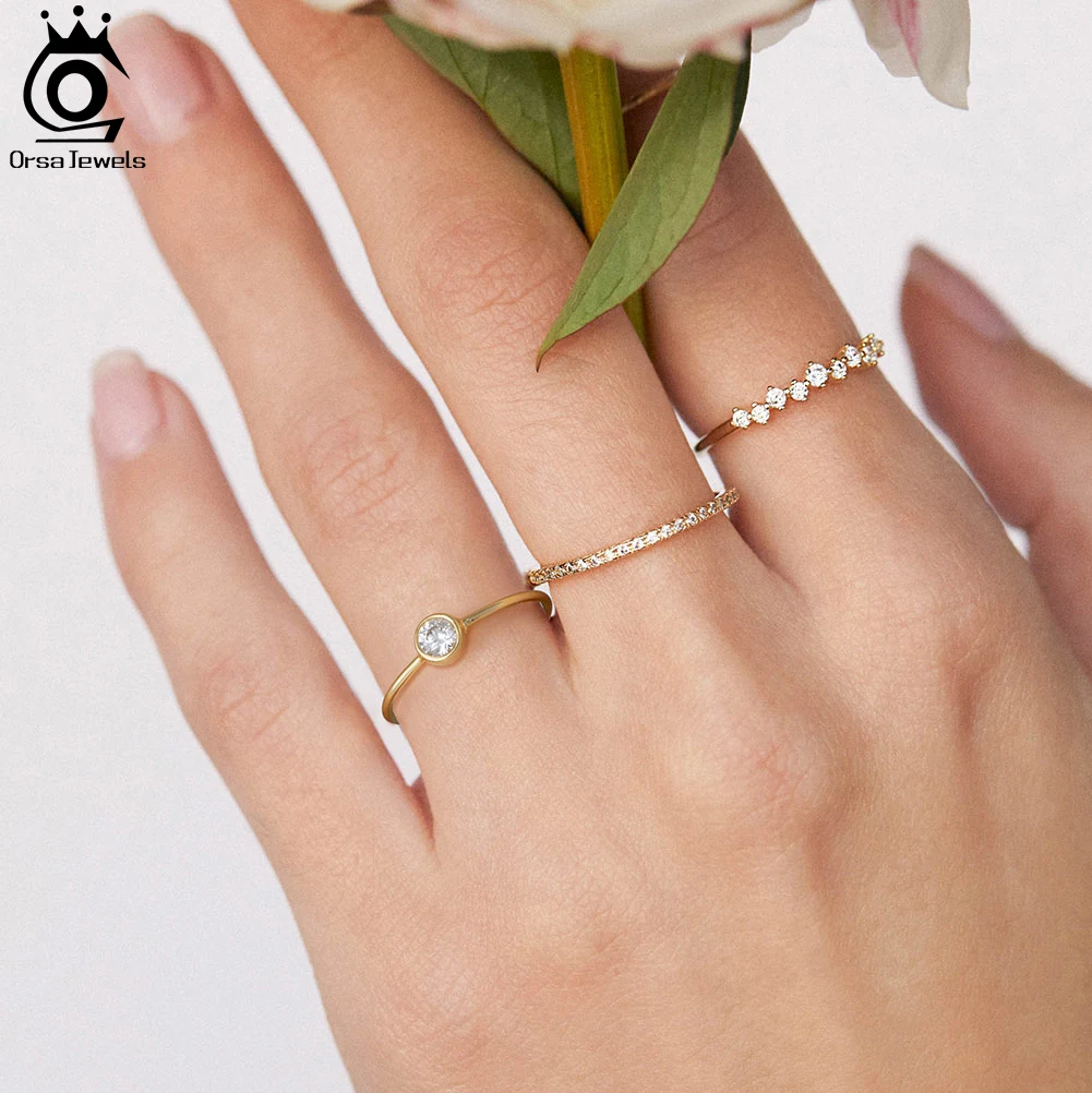 

ORSA JEWELS Minimalism Zircon Shiny Band Rings 925 Sterling Silver Dainty Simple Stacking Finger Rings Fashion Jewelry APR26