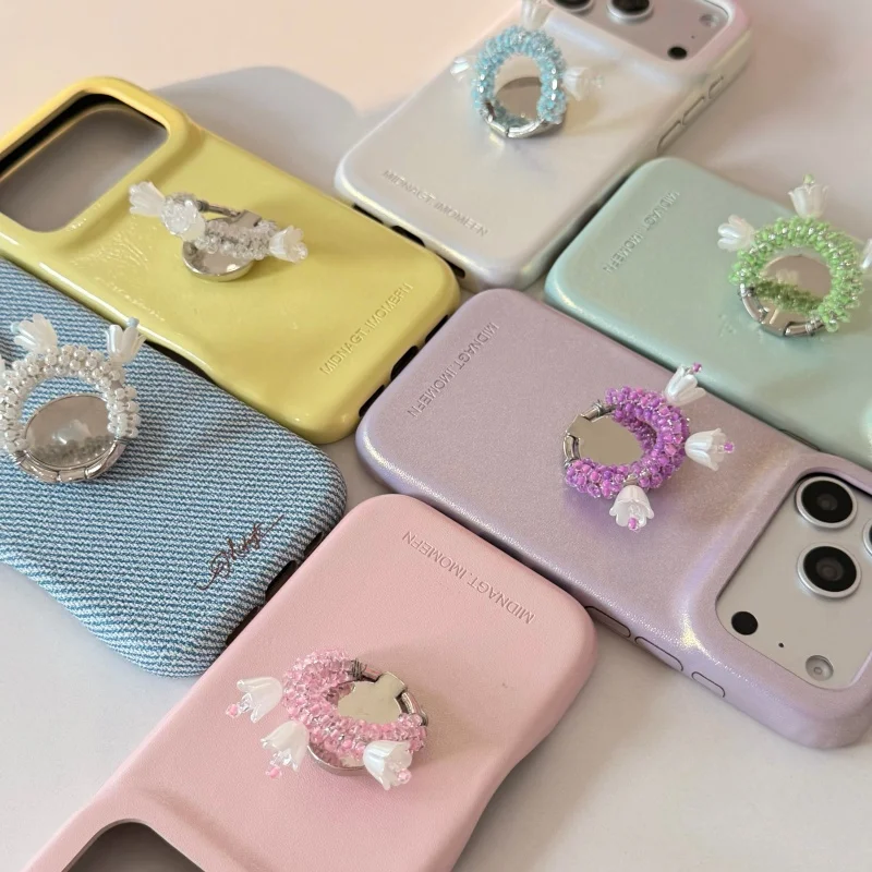 

Fashion Glitter Laser Leather Cute Phone Case For iPhone 17 Pro 16 15 14 Pro Max Cover with Flower Ring Stand Protective Cases F