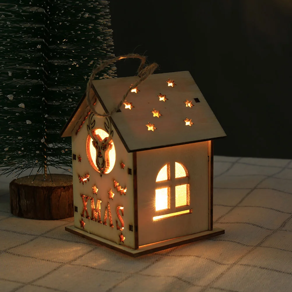 

2Pcs Luminous Wooden Cabin Ornaments Adorable Christmas Gifts for Kids Sling Design Table Decorative Pendants Wooden Handicraft