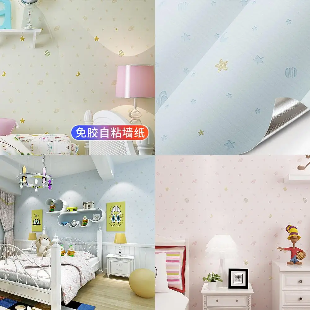 Eco Friendly Self Adhesive Wallpaper for Kids Room Star Non Woven Wall Stickers for Bedroom Girls Boys Self Stick Wall Paper