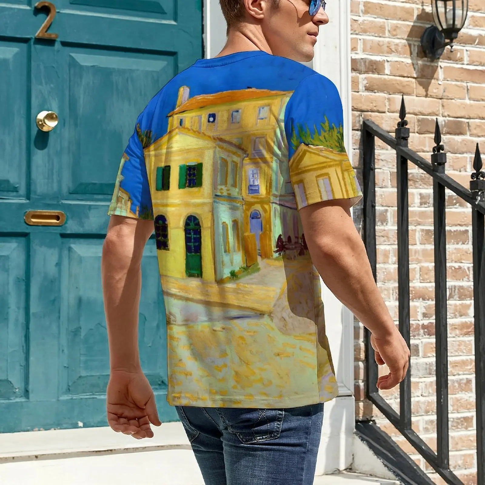 Van Gogh T Shirt The Yellow House Vintage T-Shirts Men Kawaii Tee Shirt Summer Short Sleeve Printed Clothes Plus Size