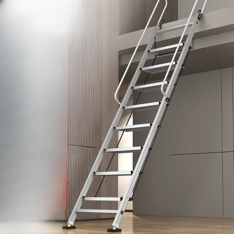 Attic ladder Indoor and outdoor household aluminum alloy folding ladder Mobile telescopic room ladder Multifunctional