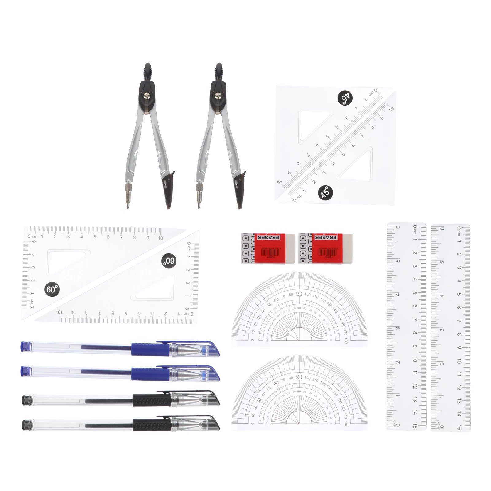 

2 Sets Plastic Ruler Set Drafting Kit Geometry Compass Engineering Drawing Tools School Supplies Students Designers Architects