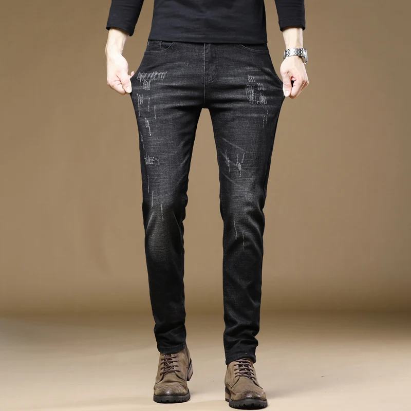 2025 new best-selling jeans for men in spring and summer, slim fit small leg pants for men, elastic straight leg pants for men