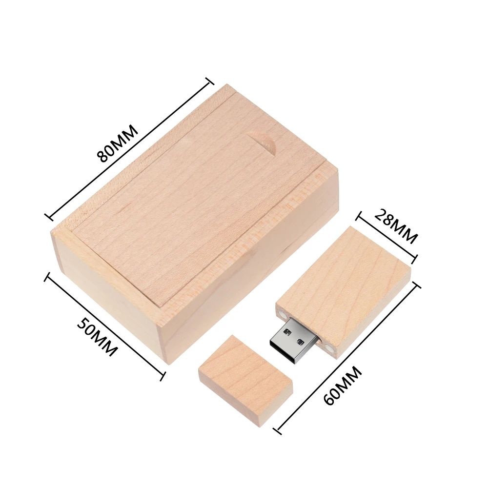 Wooden USB + Box Flash Drive Flash Disk Pendrive 4GB 8GB 16GB 32GB 64GB 128GB Memory Stick Photography Gifts