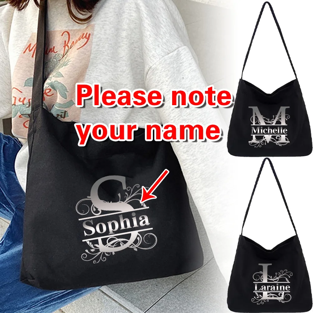 

Персонализированная холщовая сумка на плечо с индивидуальным именем, уличная портативная повседневная холщовая сумка для хранения, большая вместительная сумка для покупок