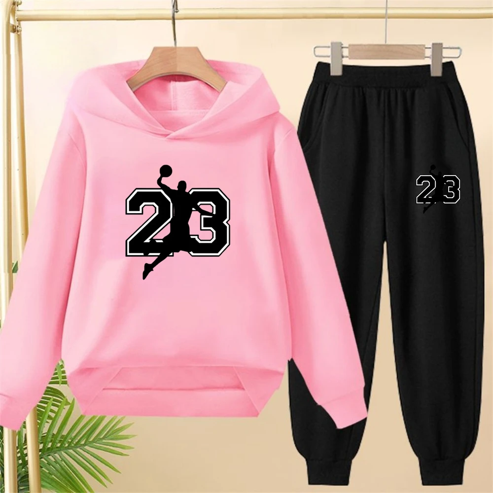 

Children's Top and Bottom Number 23 Basketball Hoodies Girls Boy Age 3-12 Coat Casual Toddler Sweatshirt Hood Autumn Clothing