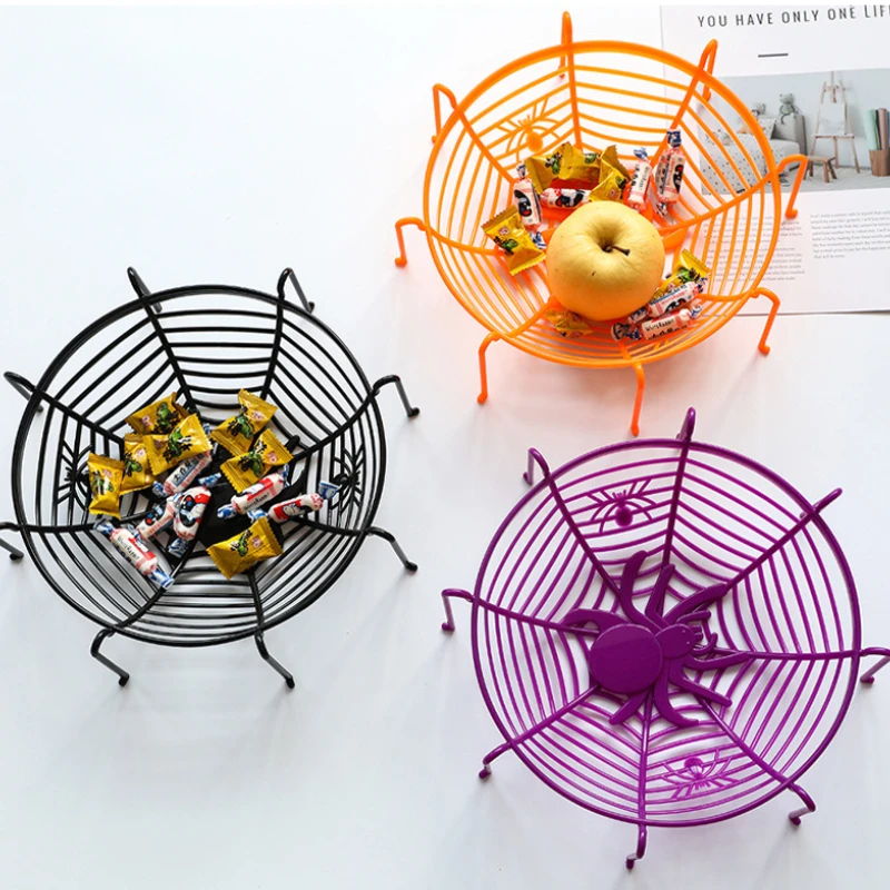 Candy Basket Black Orange Spider Web Bowl Halloween Cookie Packaging Basket Fruit Plate Trick or Treat Decoration