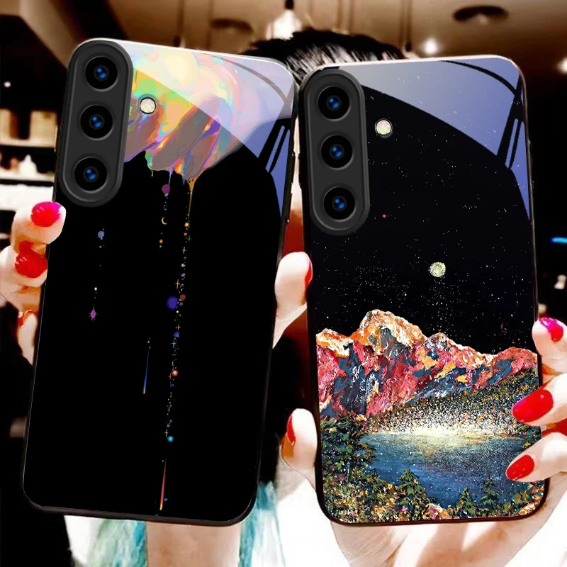 Brilliant Flower Picture For For Samsung Galaxy S25+ S24+ S26 Ultra S25 Edge S24 FE S23 S22 S21 S20 Plus Black Glass Phone Case