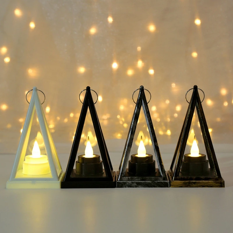 

Led Triangular Christmas Candle Abs Material Fun Festival Lantern Electronic Halloween Hangings Outdoor Home Yard Lighting