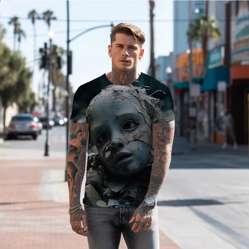 Summer new men's T -shirt Dirty doll 3D printed men's T -shirt horror style men's T -shirt trend fashion men's T -shirt