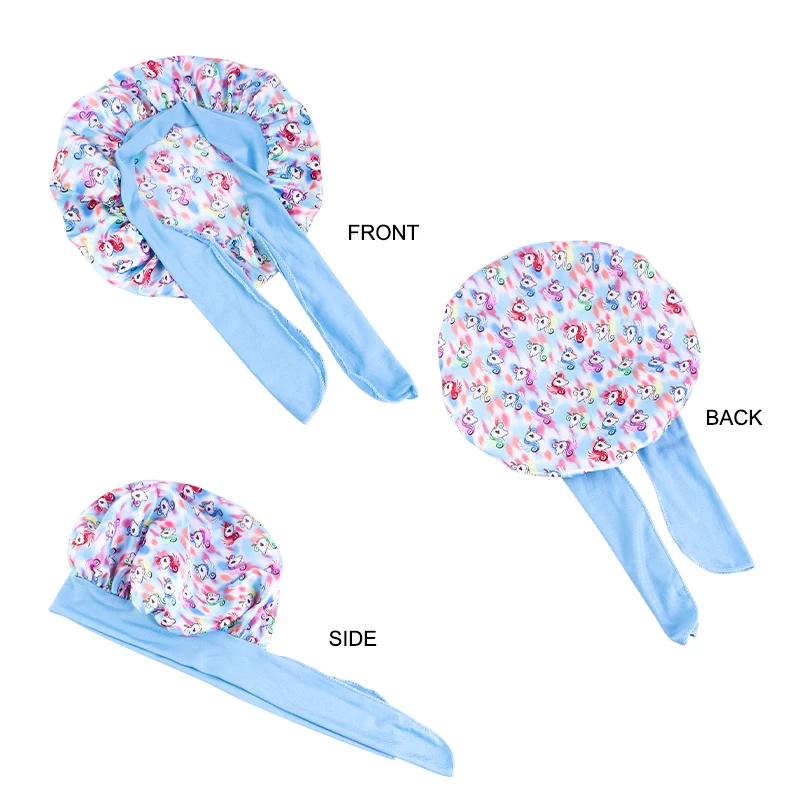 New Kids Satin Bonnet with Band Tie Hair Scarf Adjustable Flower Printed Silky Sleep Cap Wide Band Sleeping Cap for Toddler