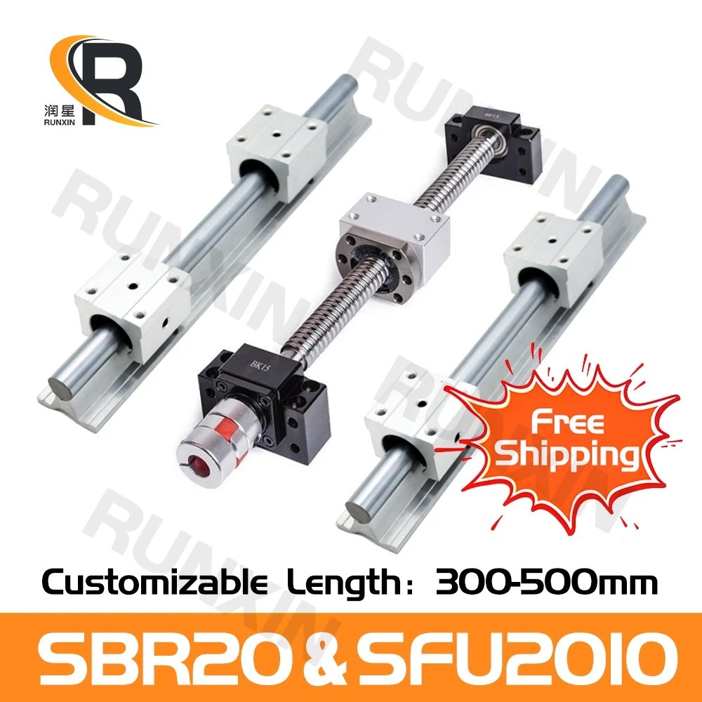 

RXTNC 300-500mm ball screw kit 2pcs SBR20 Linear Guides with 4pcs SBR20UU slider blocks+1 Kit SFU2010 for CNC Router Engraving