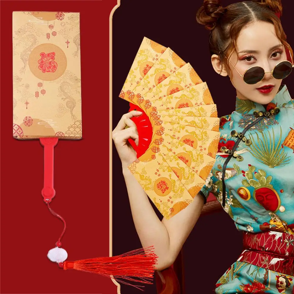 2025 ปีงูใหม่ปีพัดลมสีแดงซองที่ดีที่สุดกระเป๋าของขวัญ Red Wish พับ Lucky เงิน L2H8 ซองจดหมาย V6Z5