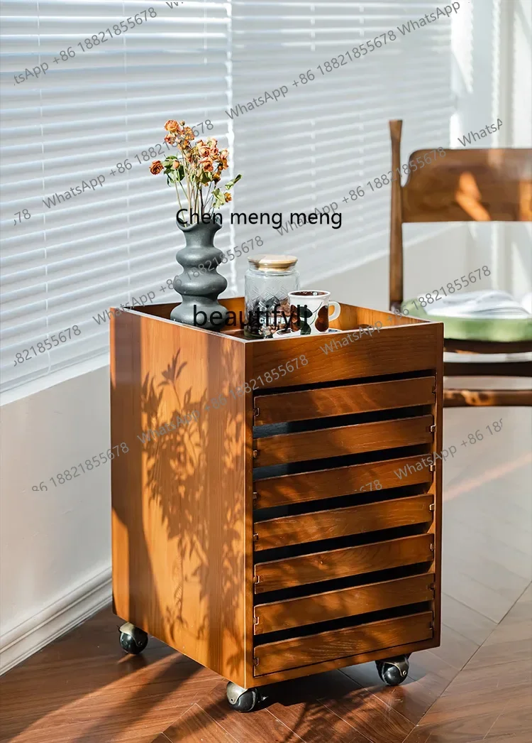 

ss7304 Retro Solid Wood File Cabinet Mobile Storage Cabinet with Drawer Locker