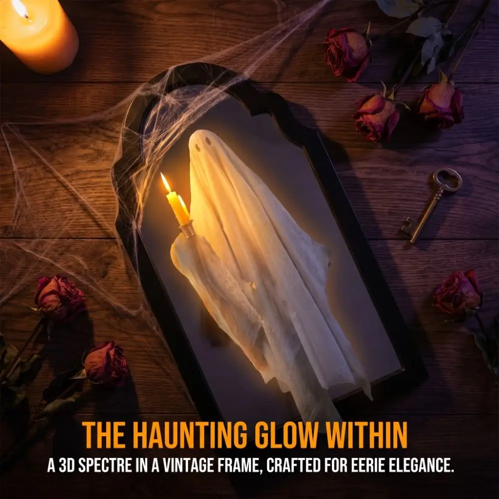 Light Up Ghost Wall Mirror Glowing Battery Operated Glowing Ghost Decor Wall Hanging Ambient Lamp LED Mirror Decor