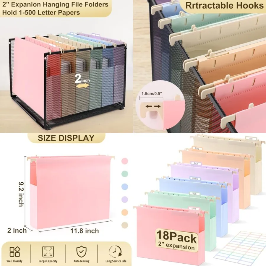

Extra Capacity Plastic Hanging File Folders Letter Size, 2 Inch Capacity Hanging File folders with Tabs, Heavy Duty for Filing