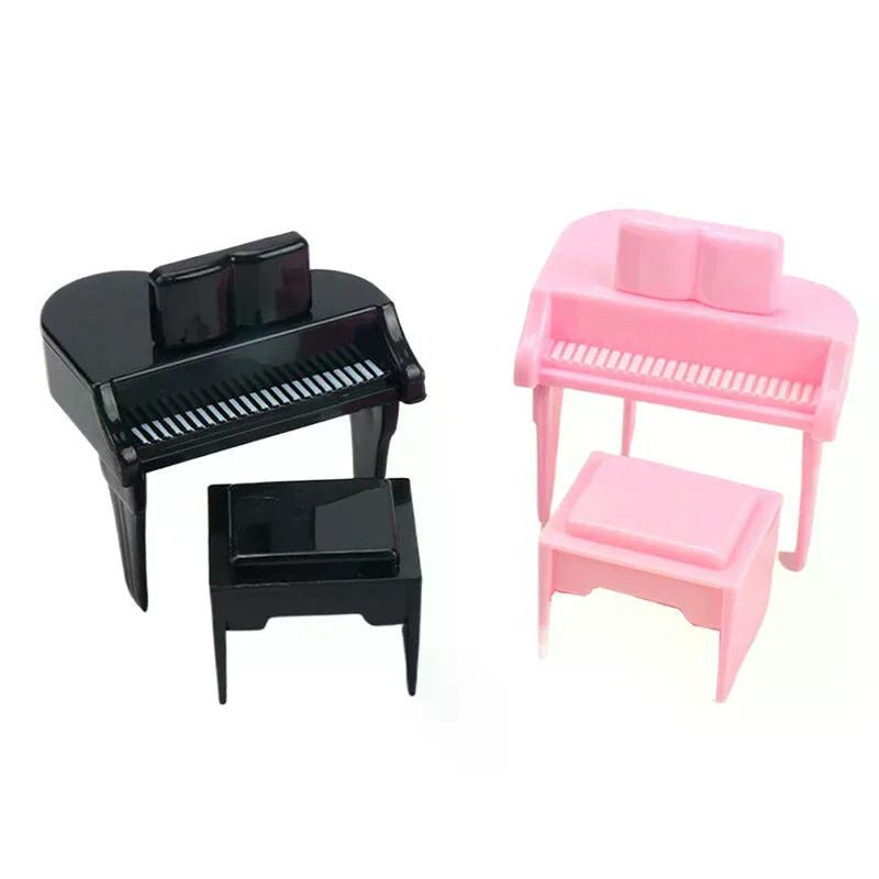 1/12 Dollhouse Miniature Piano With Stool Dollhouse Simulation Musical Instrument Model Dolls House Scene Decoration Ornament
