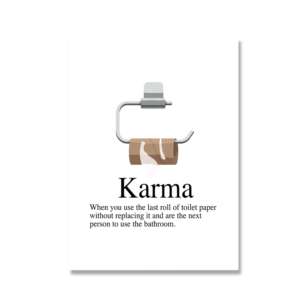 Karma definicja plakat obraz ścienny na płótnie nowoczesne śmieszne oznaczenie drzwi łazienki toaleta humor zdjęcia łazienka Home Decor — zdjęcie 5