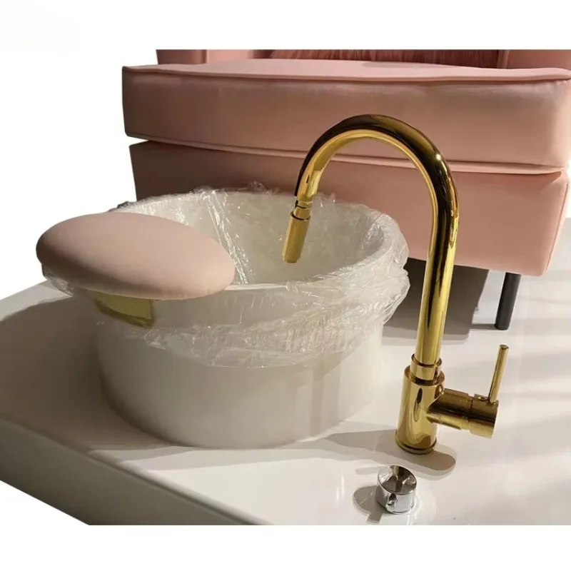 Factory Gold  Round Foot Spa Basin Pipeless Jet White Pedicure Tub Pedicure Sink With Led Light