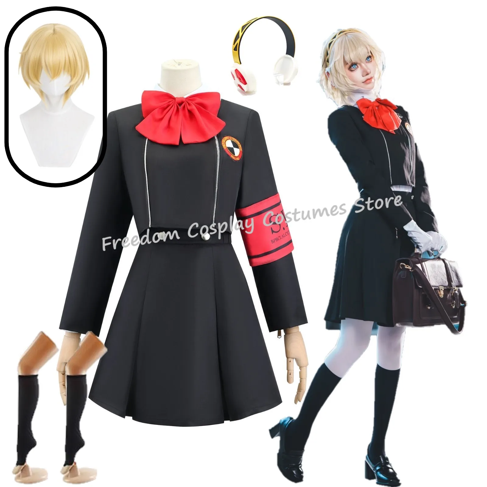 Anime Game Aigis Cosplay Costume wig Earphone props Woman Aegis Dress Uniform Stockings Daily Wearing Gift Halloween Party suit