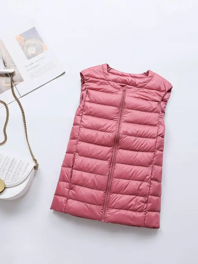 0-10℃ Autumn Winter Women Ultra Light Down Vest Fashion Female Puffy Waistcoat Portable Down Jackets O-Neck Sleeveless Coat 8XL