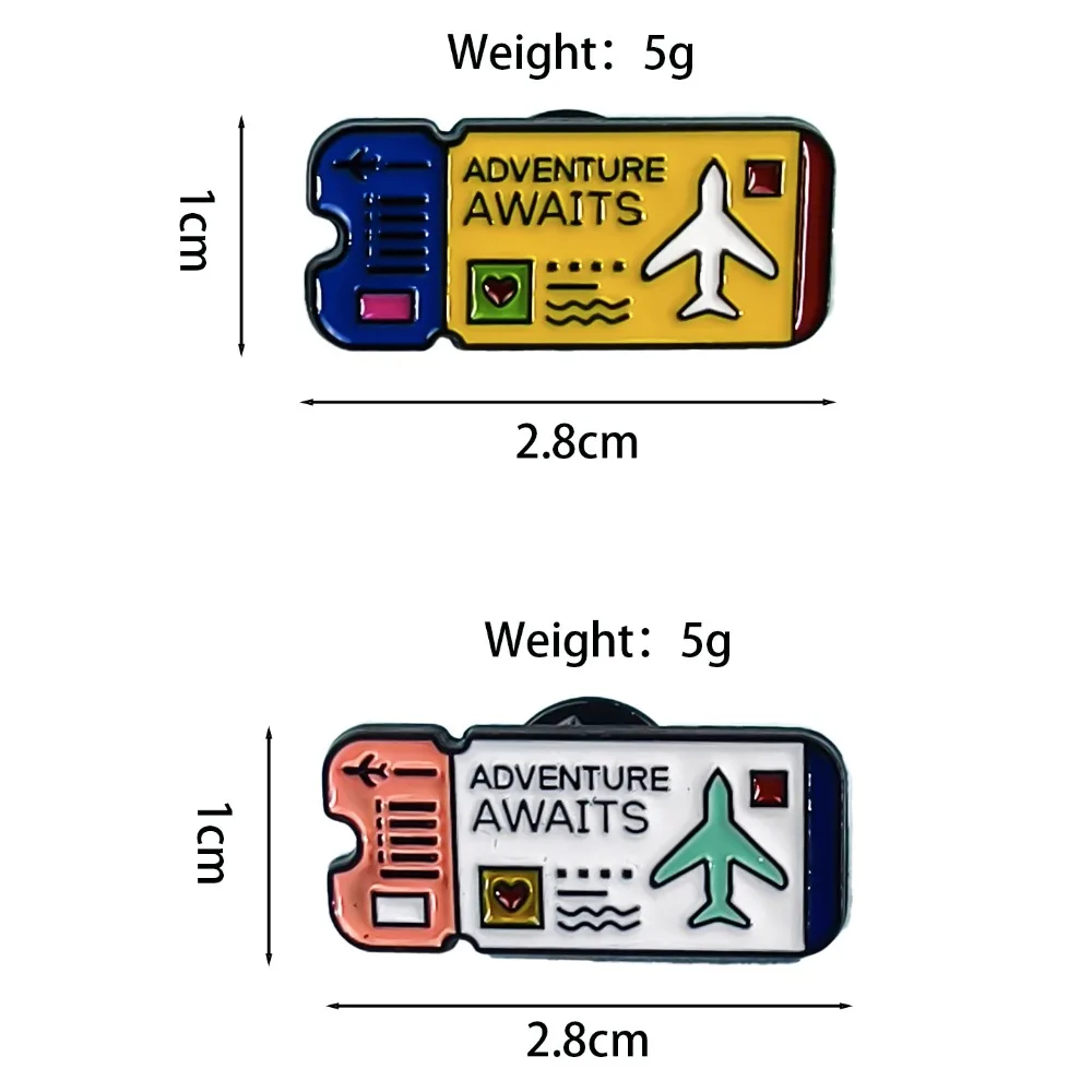 Airplane Ticket Shape Enamel Pins Adventure Awaits Quote Lapel Pin Badge Travel Theme Brooch for Backpack DIY Decorative Gift