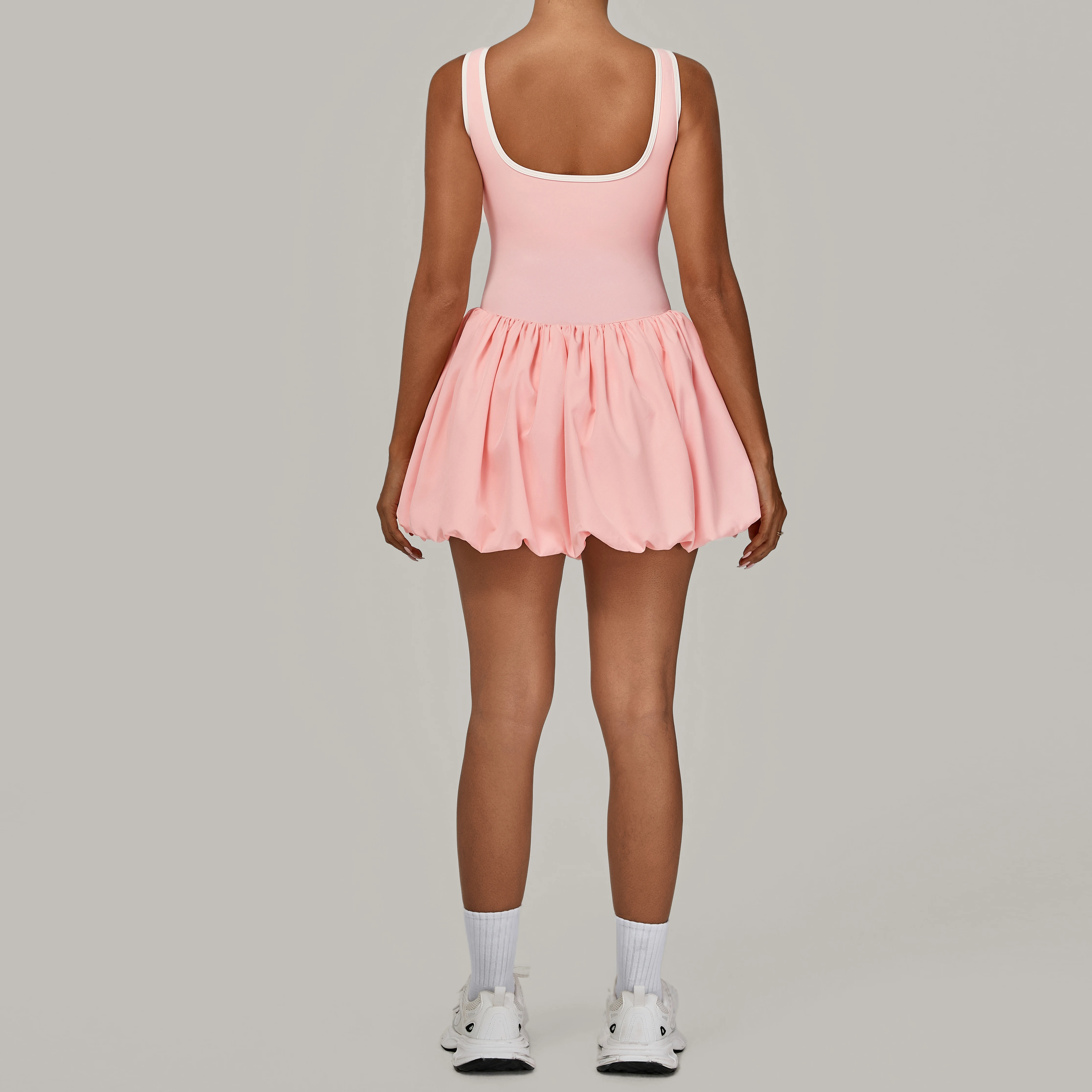 فستان تنس للنساء مع شورت مدمج، فساتين رياضية نسائية بدون أكمام، رقبة قارب، فستان تنكري نشط للتمرين #6