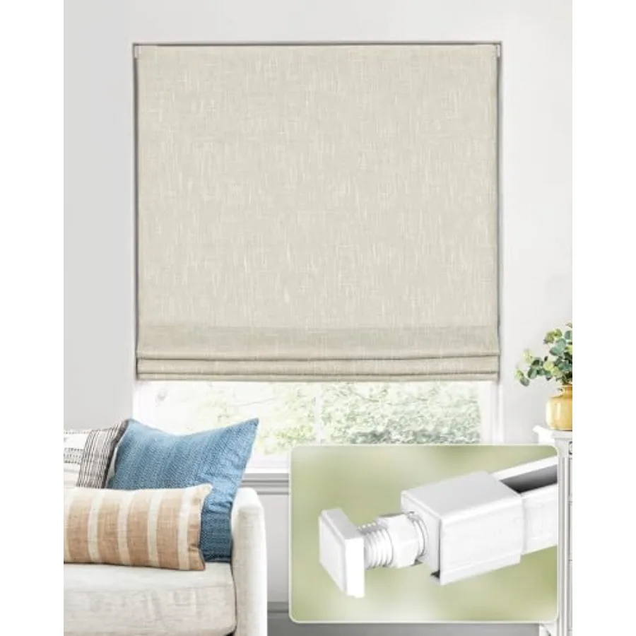 

No Tools No Drill Cordless Roman Shades for Indoor Windows 100% Blackout, for Window Size 34" W × 64" H