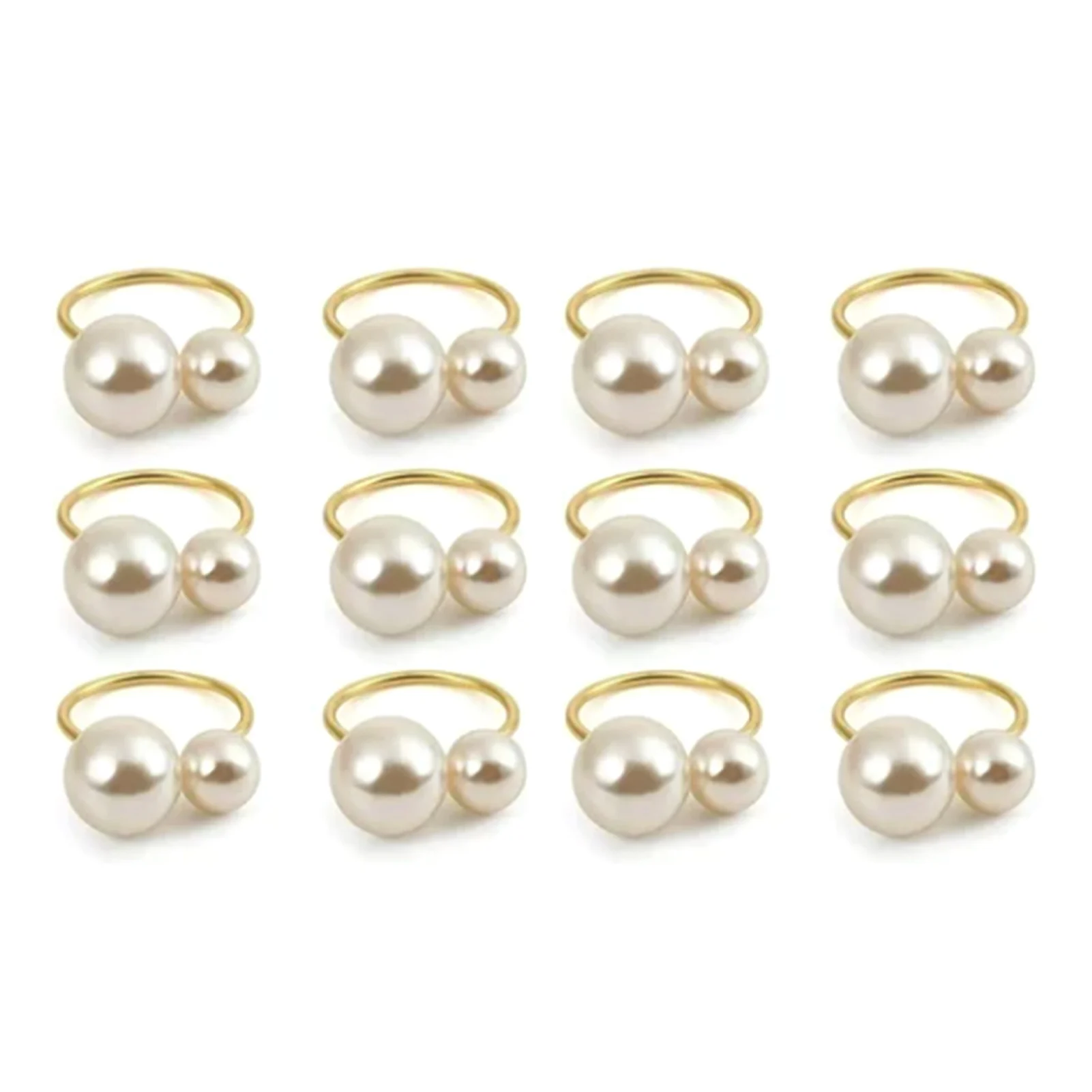 

12Pcs Pearls Napkin Rings Washable Decorative Exquisite Metal Napkin Ring Buckle For Wedding Party Banquet Christmas Dinner