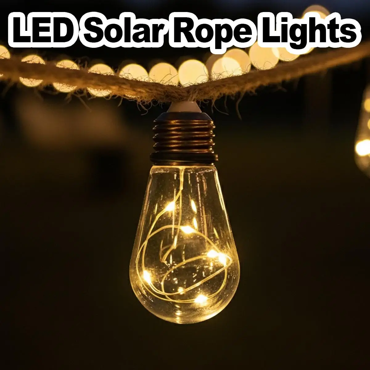 8M Solar String Lights 16 Led Bulb Warm White Fairy Lamp Patio Garden Christmas Waterproof Outdoor Vintage Rope Hemp Copper Wire