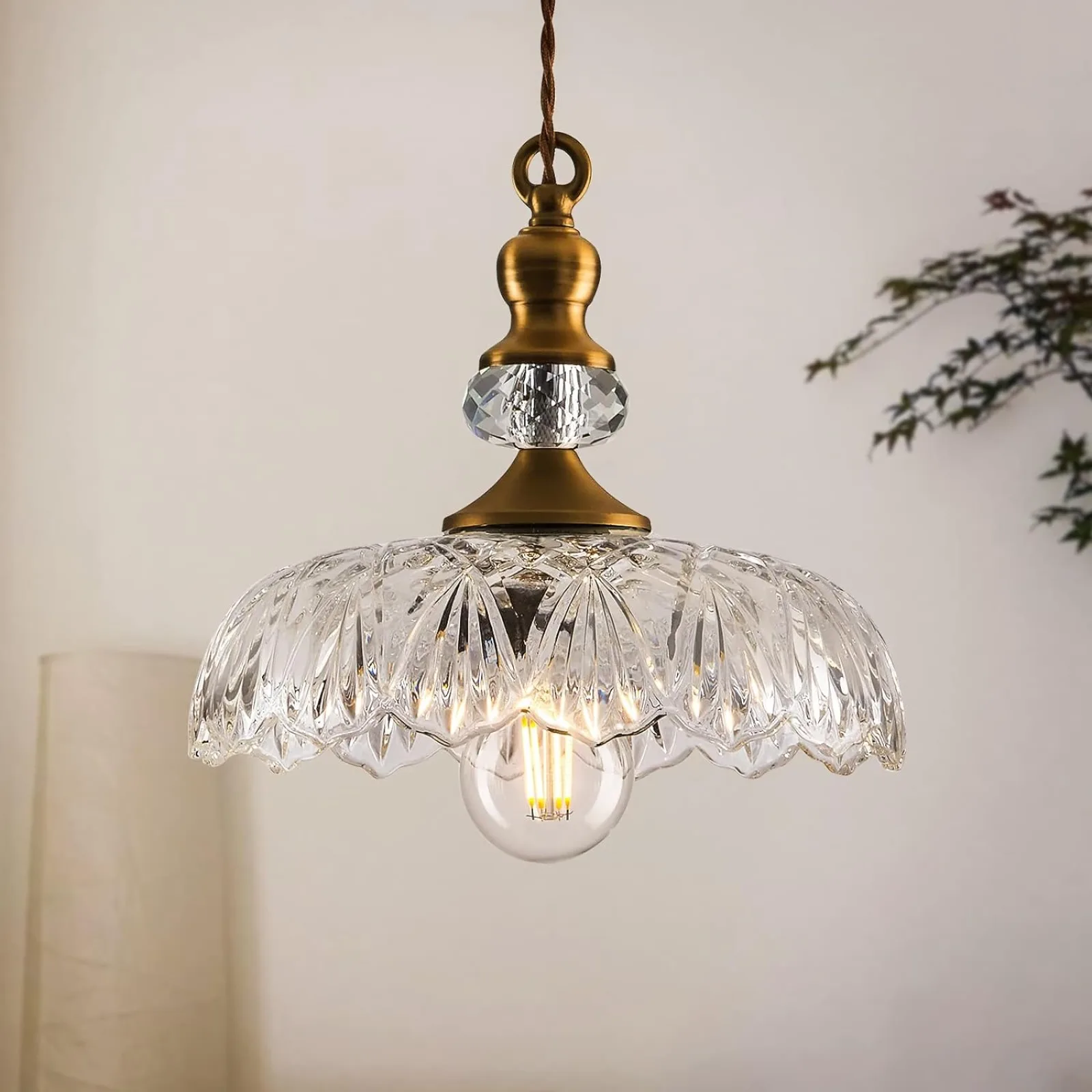 US Vintage Glass Pendant Light Fixture Brass Modern Adjustable Chandelier Farmhouse Hanging Light for Hallway Porch