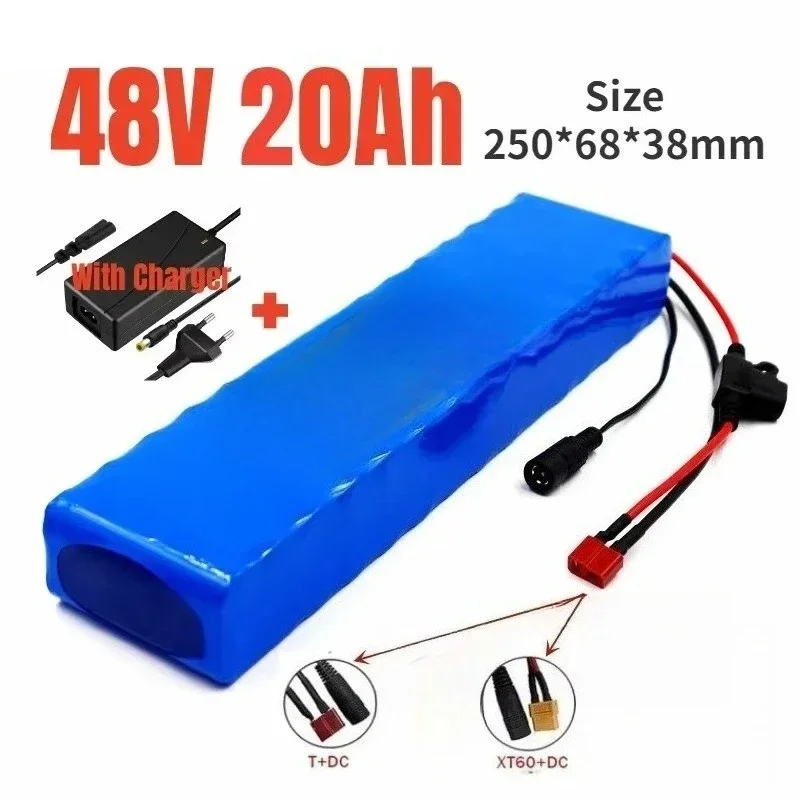 New Lithium Battery Packs High Power Battery for Electric Moped with Charger for XT60 +DC /T+DC Plug 13S2P 18650 48V 20Ah