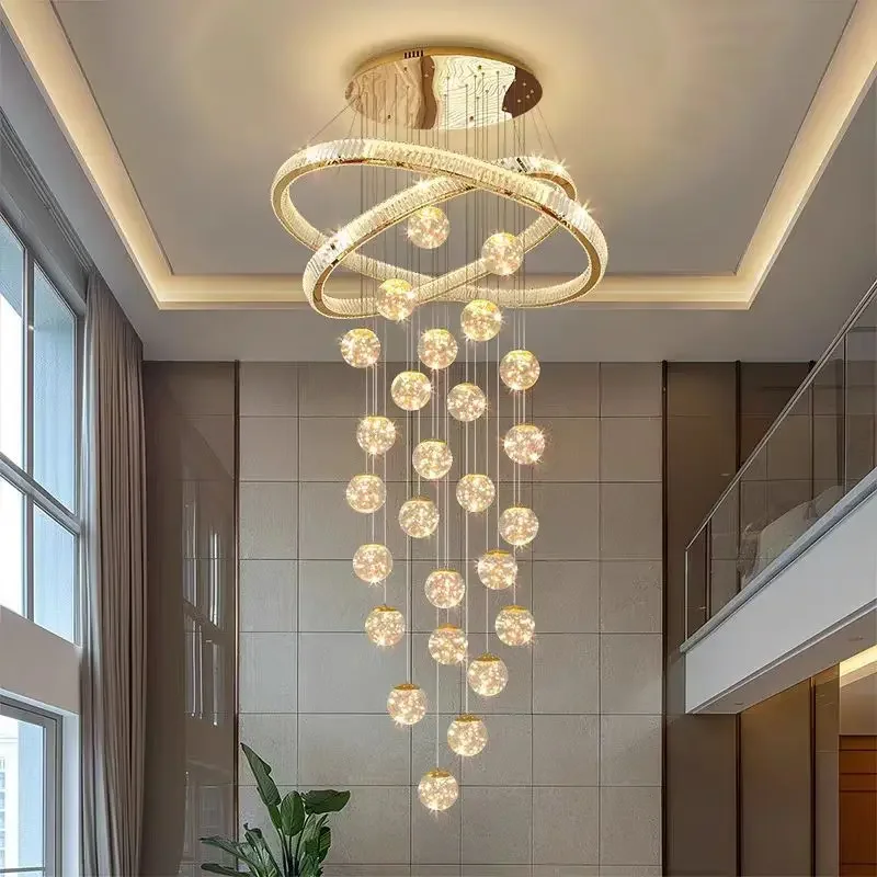 

Duplex stairwell crystal long chandelier creative new gypsy villa loft apartment with high stairs chandelier