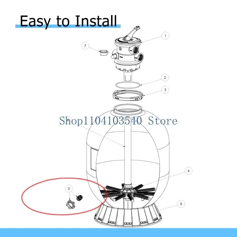 02DC Sand Filter Access Cap Set SX180LA for Pool Equipment Use, Cap Cover with Strainer, Seal Washer and PTFE Tape for Drain