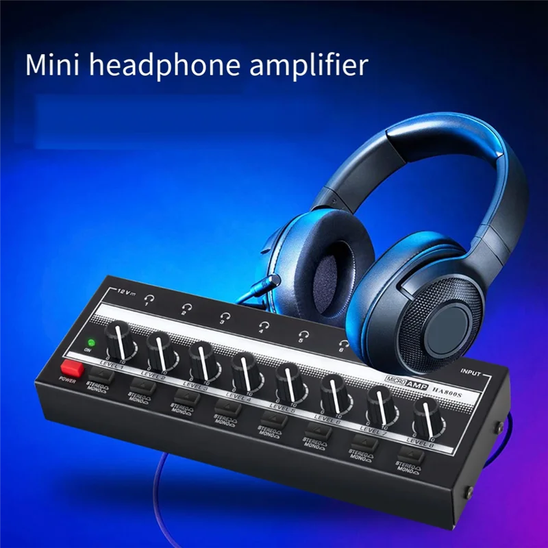 HA800S Ultra Compact Audio Amplifier 8 Channels Mini Stereo Headphone Amplifier Stereo Switching Power Amplifier-US Plug