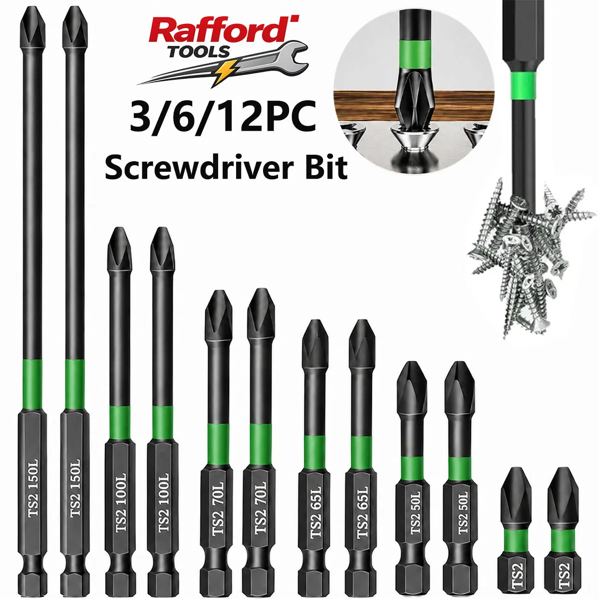 Rafford Magnetic Phillips Screwdriver Bit Set 3/6/12Pcs S2 Steel Cross Anti Slip Screw Impact Driver Accessories for Power Tool