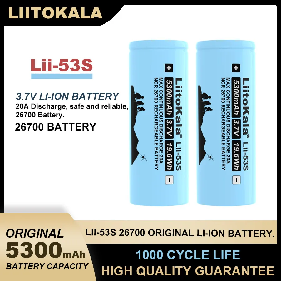 Liitokala Original LII-53S 26700 5300mA 20A 3.7V Power Rechargeable Lithium Battery Suitable For Flashlight