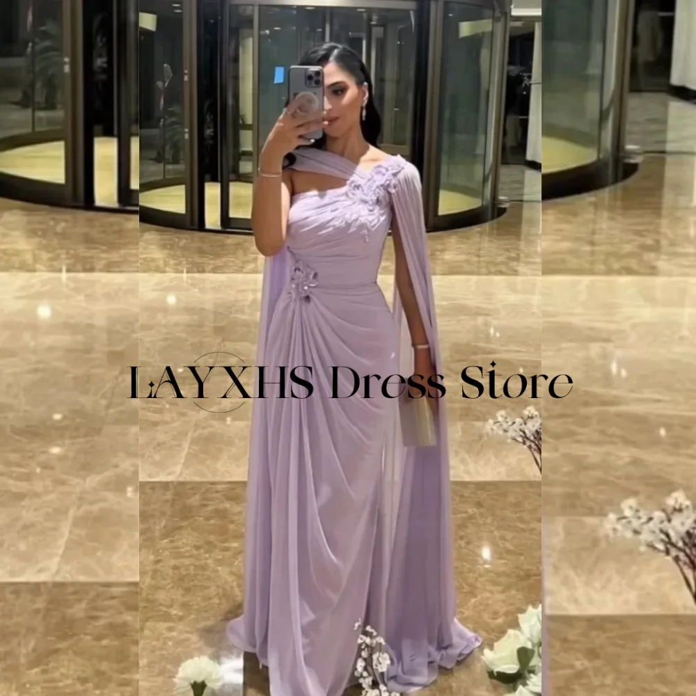 LAYXHS Vestidos de noite elegantes de um ombro, apliques de lantejoulas, sereia, pregas, vestidos de baile personalizados