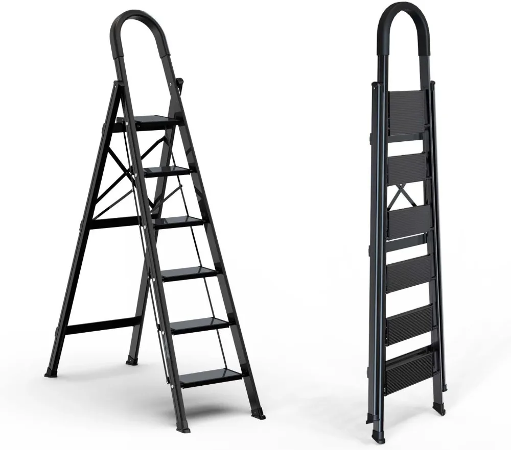 

GameGem Lightweight Aluminum 6 Step Ladder Folding Step Stool Stepladders with Anti-Slip and Wide Pedal for Home and Kitchen