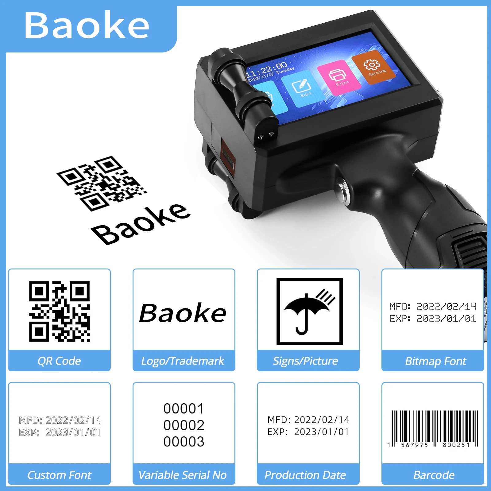 Expiration Date Stamp Hand Held Inkjet Batch Code Printing Coding Machine For Portable Handheld Inkjet Printer