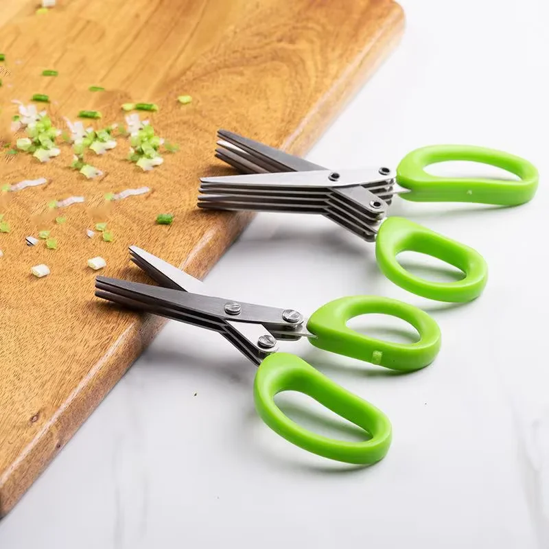 Multifunctional 5 Layers Stainless Steel Knives Kitchen Scissors Scallion Cutter Herb Laver Spices Cook Cut Shredders & Slicers