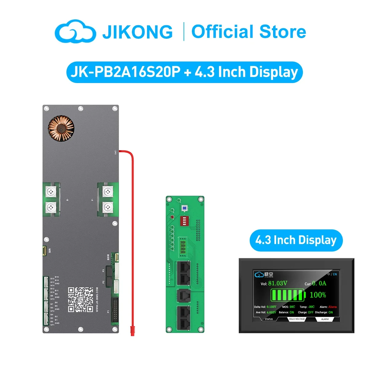 

JIKONG BMS JK-PB2A16S20P+4.3 Display Lifepo4 Li-ion LTO 8S 16S 24V 48V Family Energy Storage JIKONG BMS Accessories