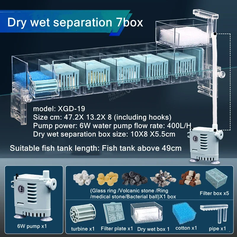 220V Waterfall Fish Tank Filter Box Wall Mounted Silent Circulating Water Purifier For Aquarium Tank Box With Water Pump