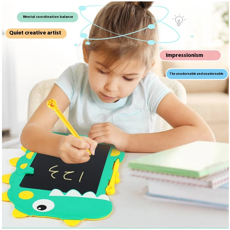 Cartoon Dragon LCD Handwriting Board Toys para crianças, educação infantil, quebra-cabeça eletrônico, desenho, treinamento criativo, escrita