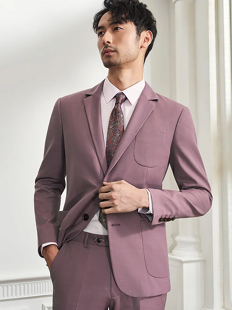 Men Suit Set Blazer Pant 28% Wool 120S Wedding Groom Wear Light Purple Slim Fit 2022 Summer Leisure Normal Man Clothing 44