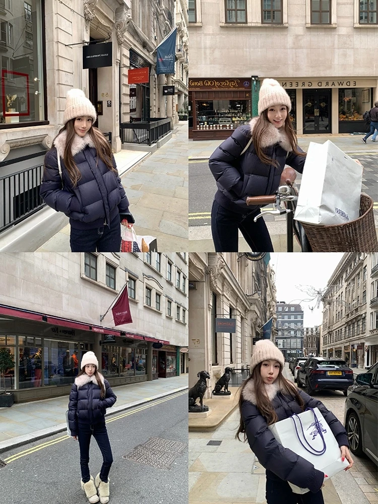 ort Puffer Jaet Women's Winter Warm Soft Core Doughnut Sle White Du down Coat Detachable Fur Collar Casual Sle