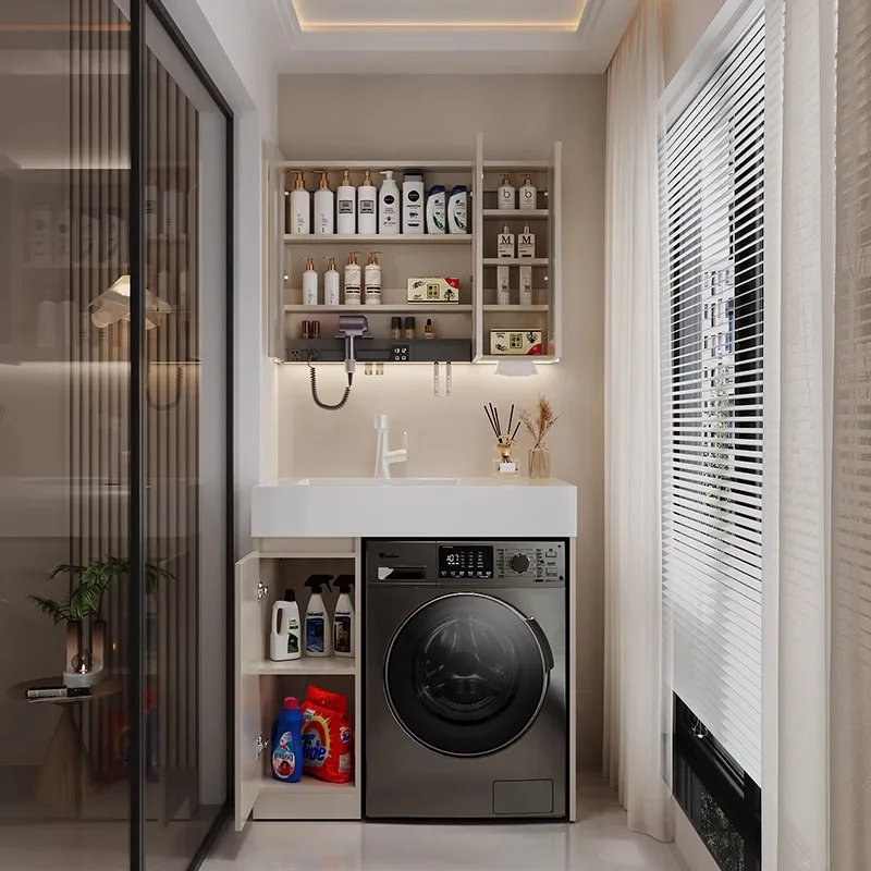 Rock slab integrated washbasin, balcony, washing machine, cabinet, bathroom set